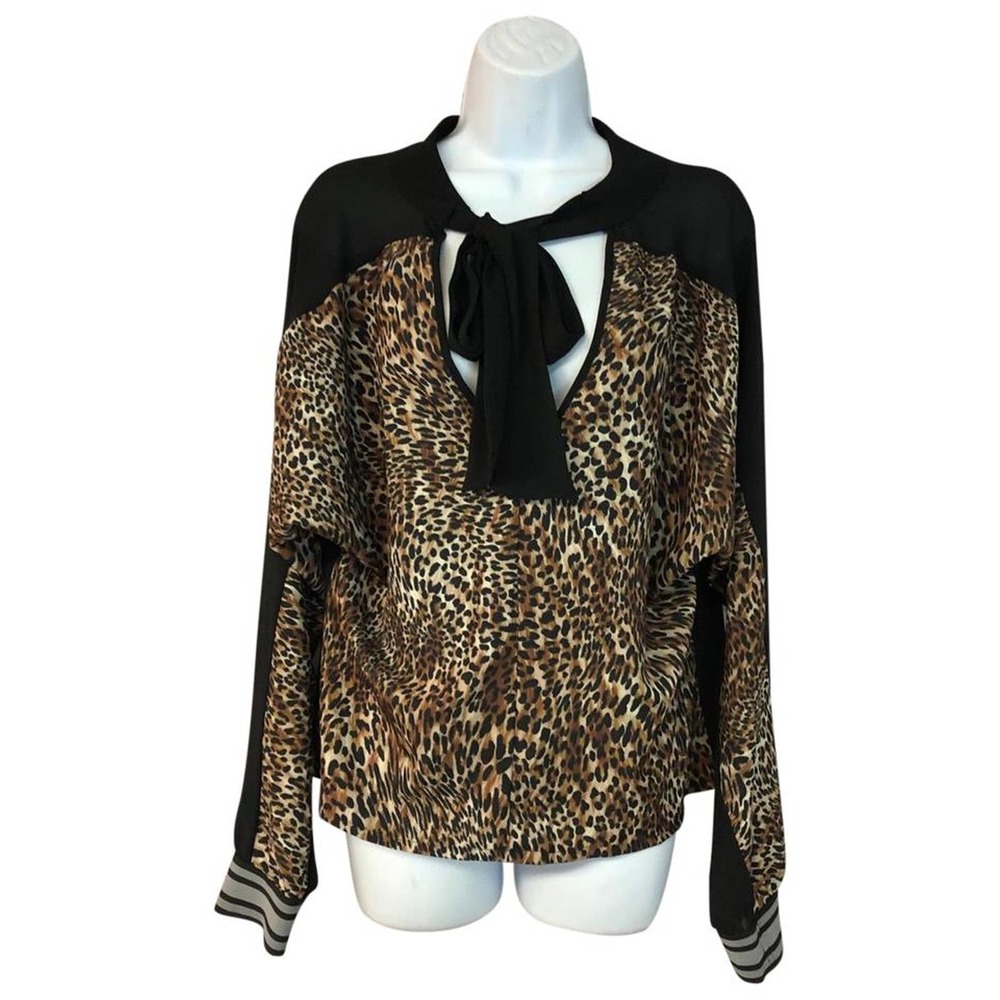 GIL SANTUCCI TRIM BLACK POLY TOP BLOUSE 46